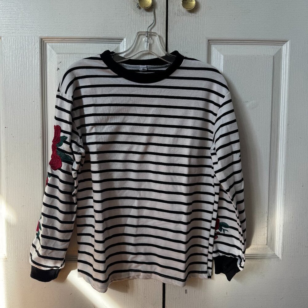 Floral Sleeves Stripped Thick Long Sleeve Shirt